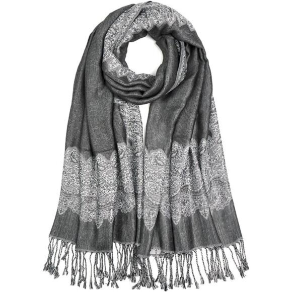 Paisley Pashmina Shawls Wraps for Women Grey - Picture 1 of 4